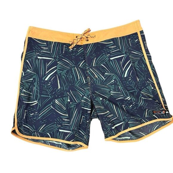 Patagonia Scallop Hem Stretch Wavefarer Boardshorts 18” Teal Leaf Print Size 40 - Picture 6 of 6